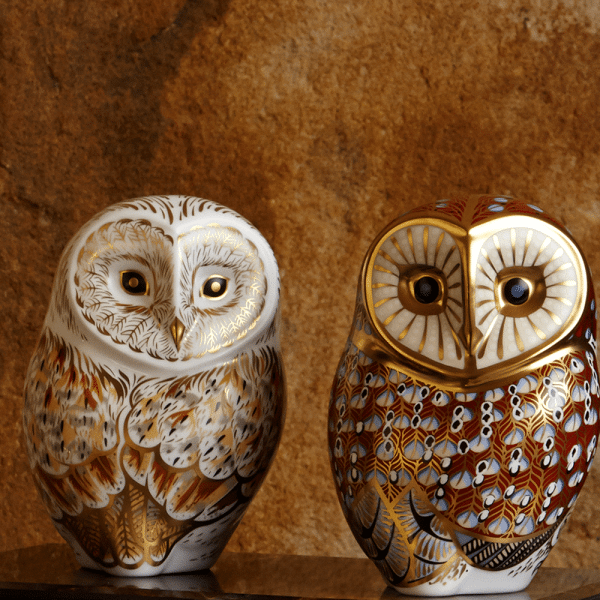 Fine bone china paperweight owls